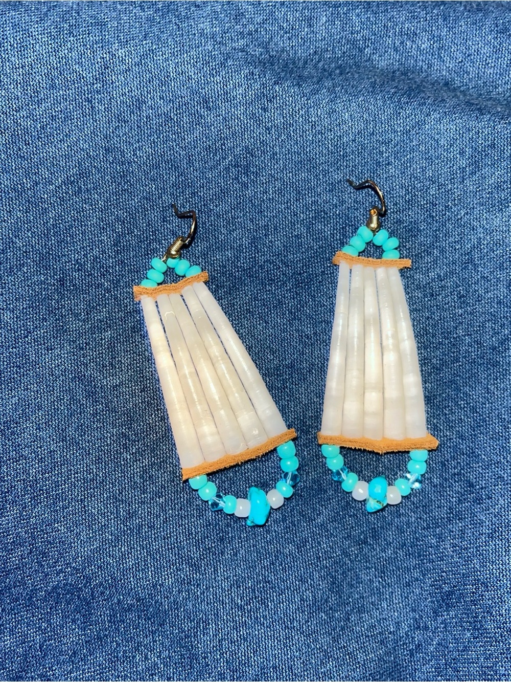 Turquoise & White Shell Fringe Earrings - Women Jewelry